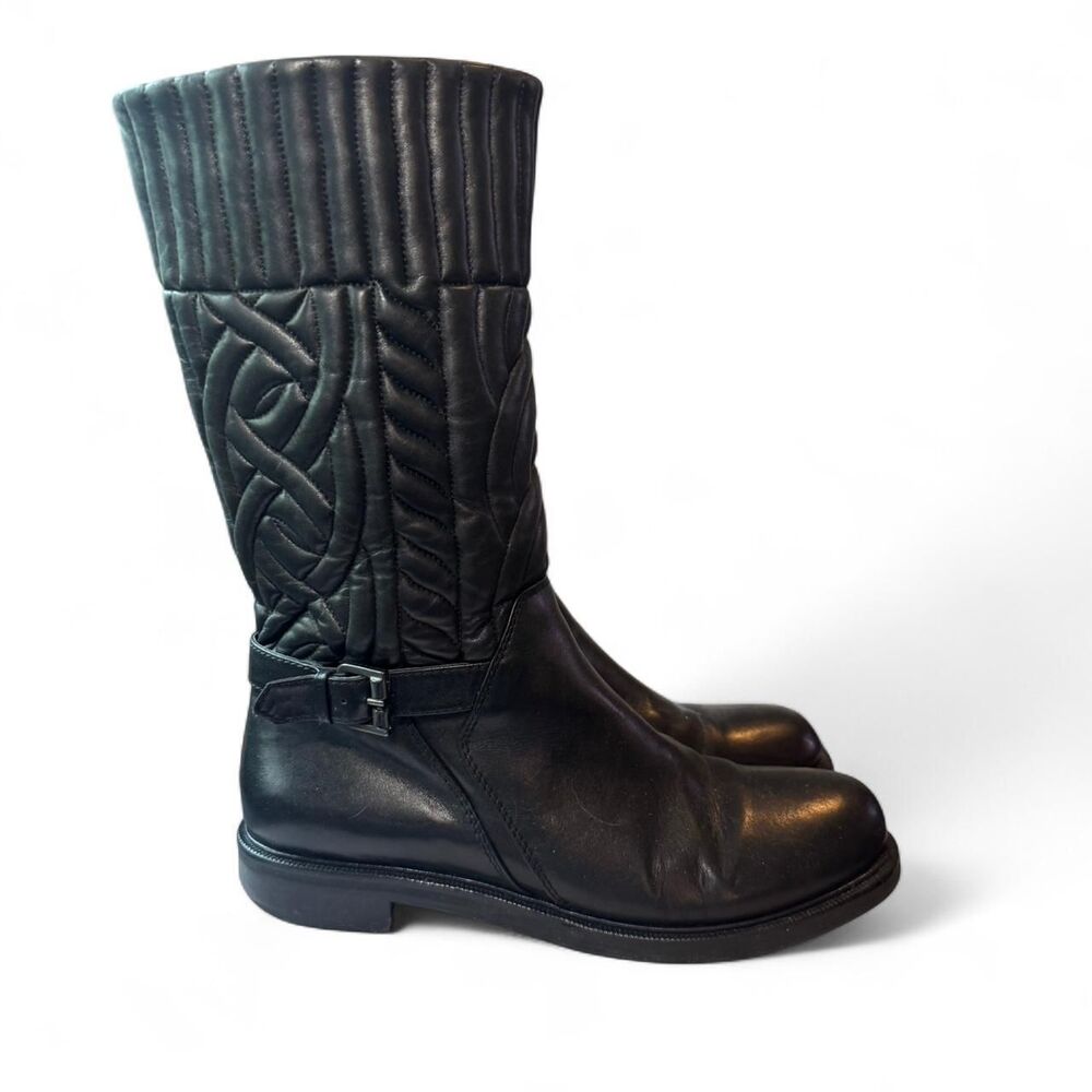 Aquatalia Black Quilted Leather Knee High Boots Size 10.5 Riding Winter Boots - Picture 3 of 8
